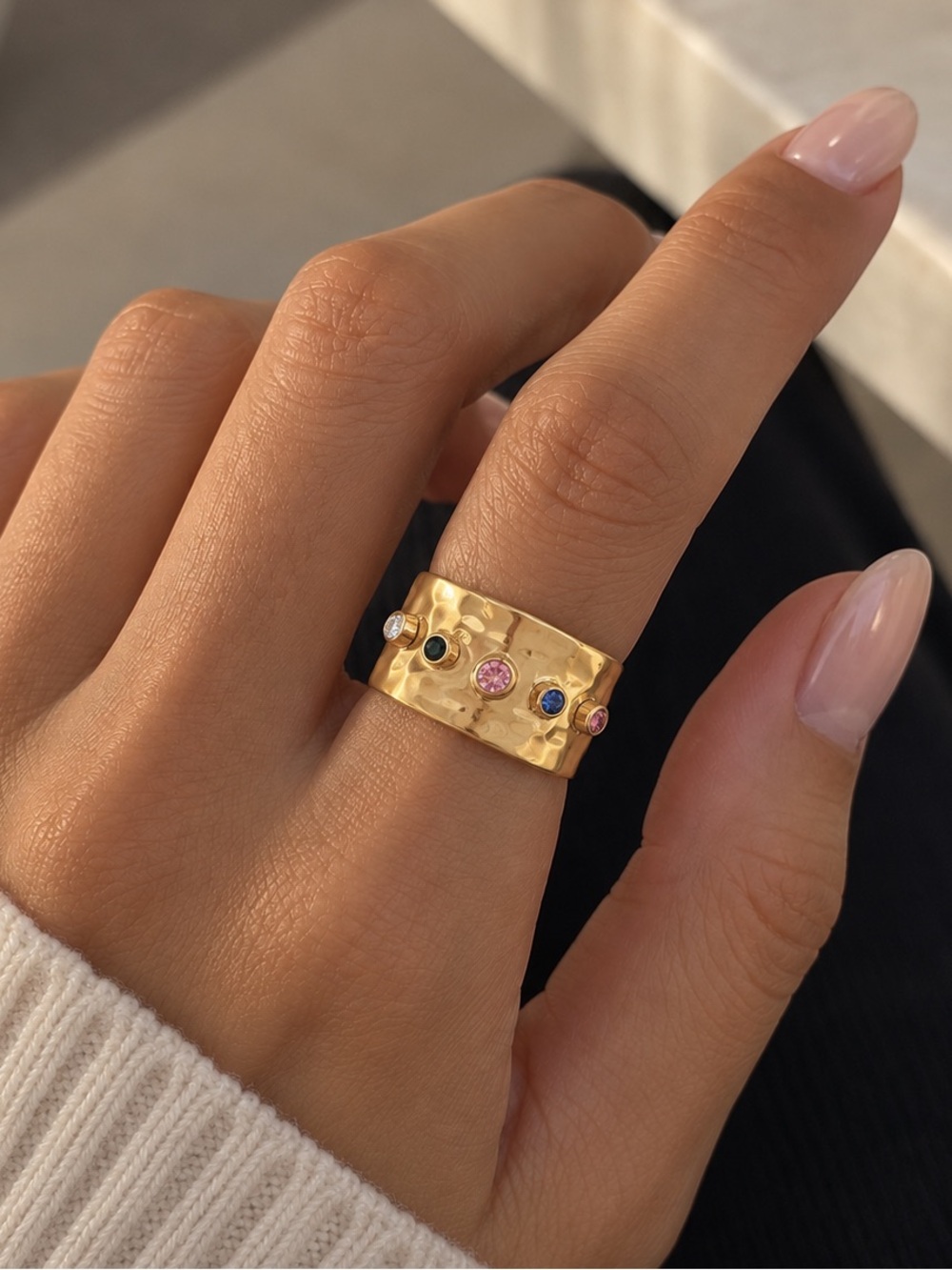 18K Gold Plated Multicolored Cubic Zirconia Adjustable Ring
